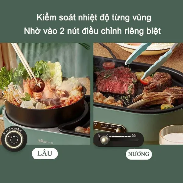Nồi điện nấu lẩu và nướng 2 ngăn Bear DKL-C15L1
