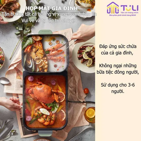Nồi điện nấu lẩu và nướng 2 ngăn Bear DKL-C16C1
