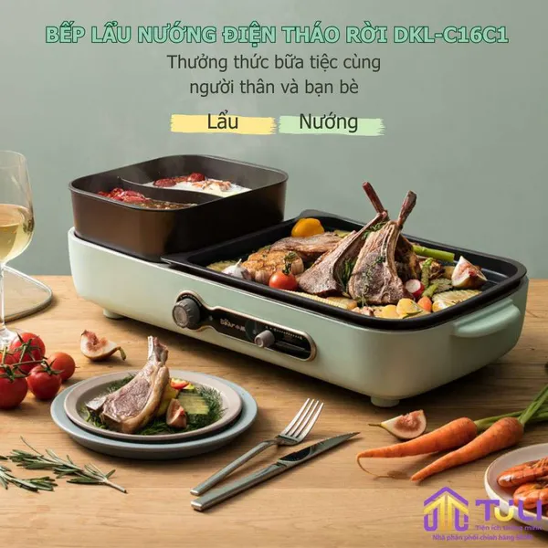 Nồi điện nấu lẩu và nướng 2 ngăn Bear DKL-C16C1