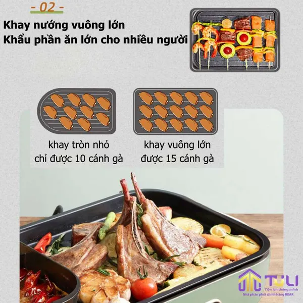 Nồi điện nấu lẩu và nướng 2 ngăn Bear DKL-C16C1