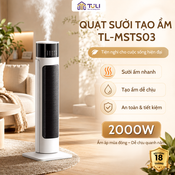 Quạt sưởi gốm dạng tháp TULI TL-MSTS03 đa năng, Cs 2000w,Có remote điều khiển, 3 chế độ, BH 18 tháng