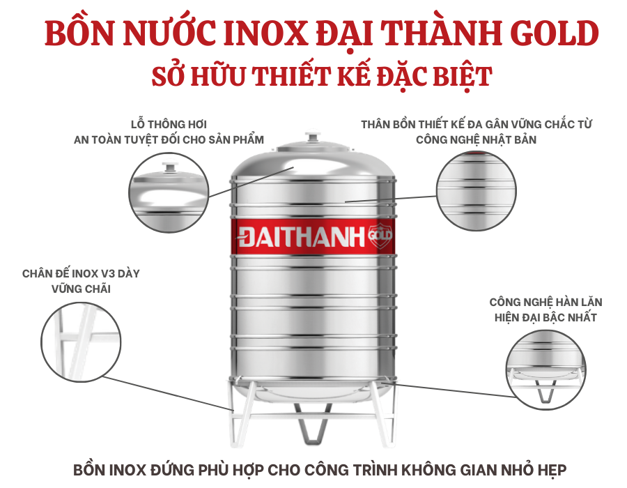Bồn nước inox Đại Thành Gold 4000L đứng Bồn nước inox Đại Thành Gold 4000L đứng