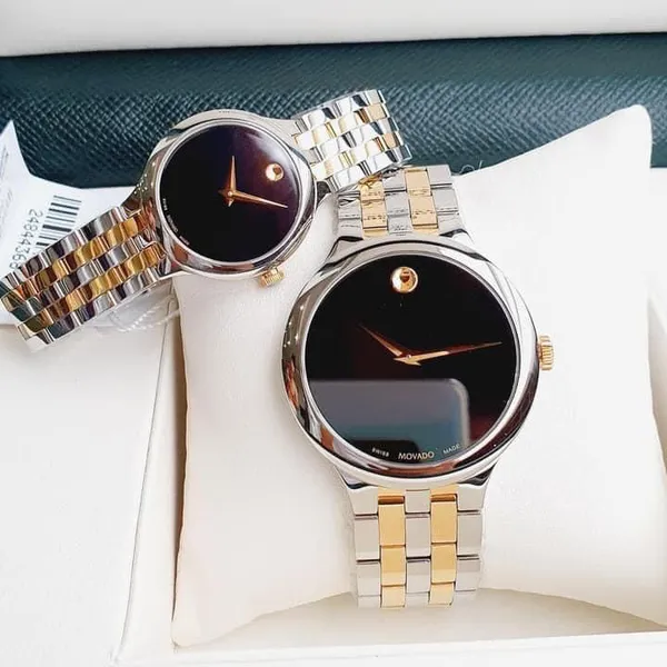 Movado Veturi Quartz Black Dial Two-tone Watch 0607419 - 0607416 - couple
