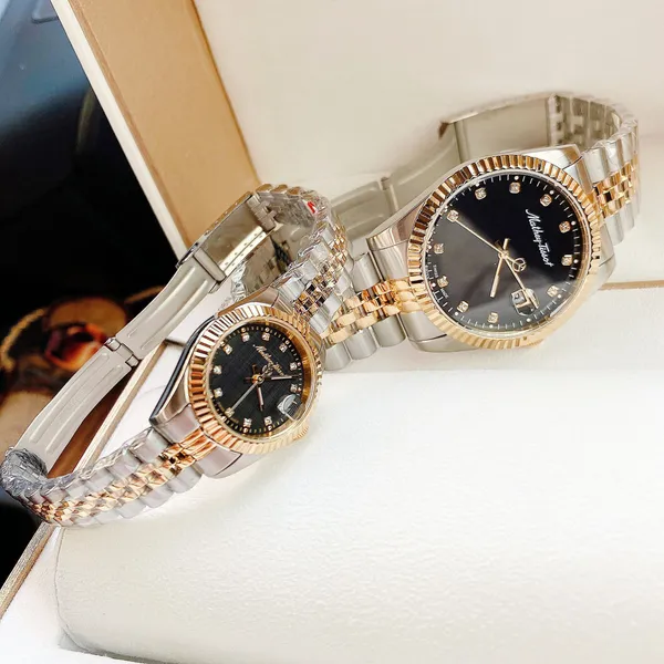 Cặp đôi đồng hồ Mathey Tissot D810BN H710BN màu demi gold