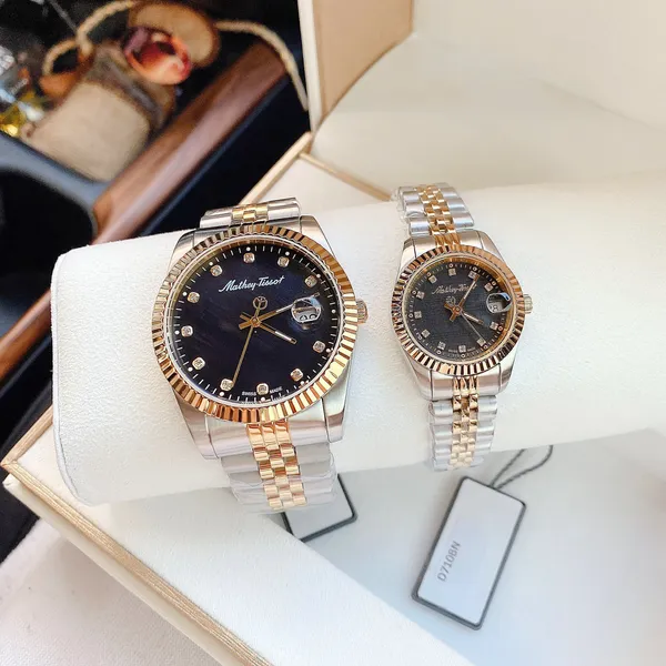 Cặp đôi đồng hồ Mathey Tissot D810BN H710BN màu demi gold