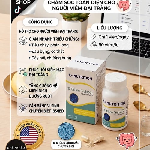 MEN VI SINH A+ Nutrion 35 TỶ PROBIOTIC - NHẬP KHẨU MỸ - HỘP 60 VIÊN