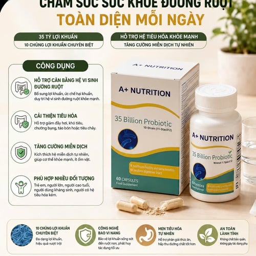 MEN VI SINH A+ Nutrion 35 TỶ PROBIOTIC - NHẬP KHẨU MỸ - HỘP 60 VIÊN