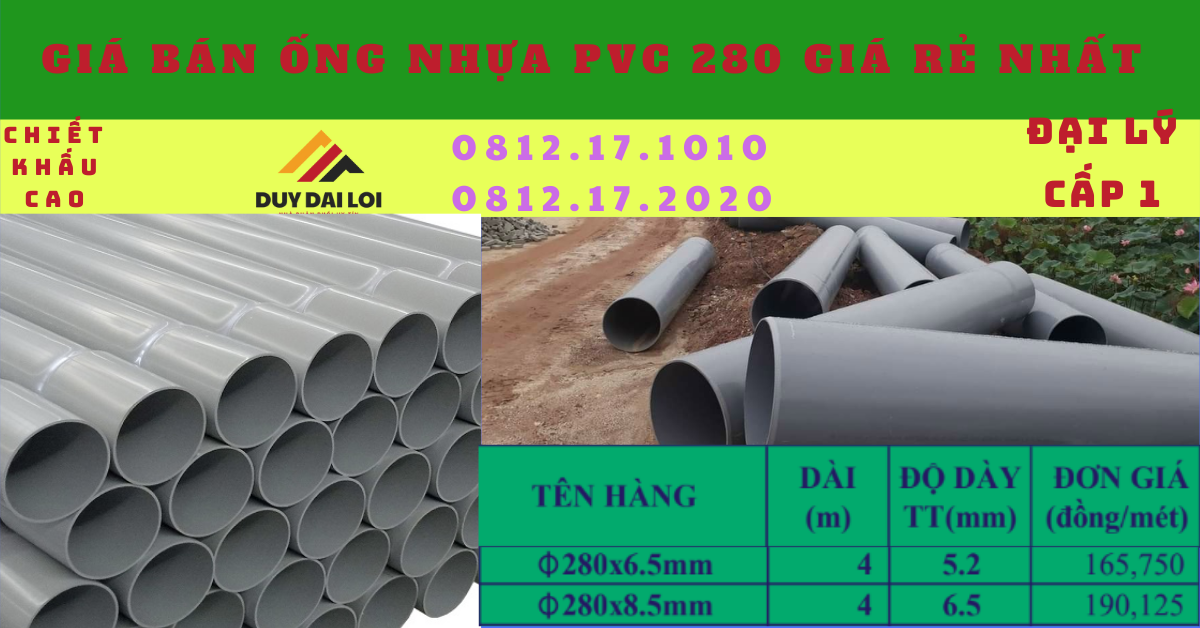Ống nhựa PVC D280 giá rẻ nhất Ống nhựa PVC D280 giá rẻ nhất