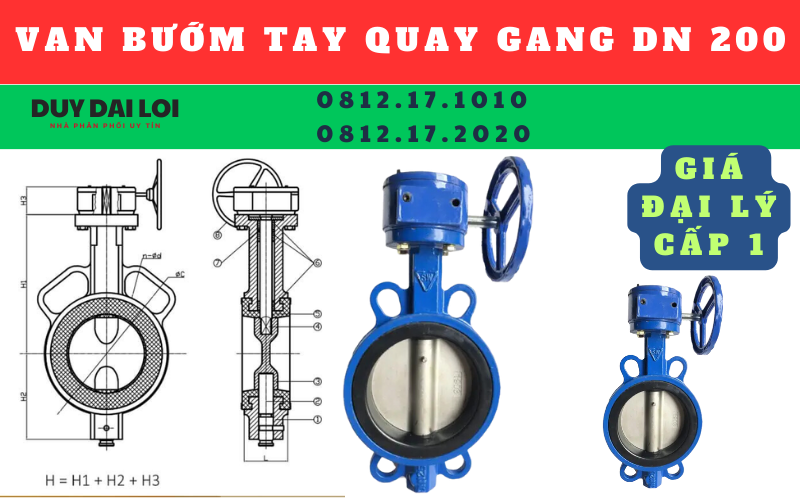 cấu tạo van bướm tay quay dn 200 cấu tạo van bướm tay quay dn 200