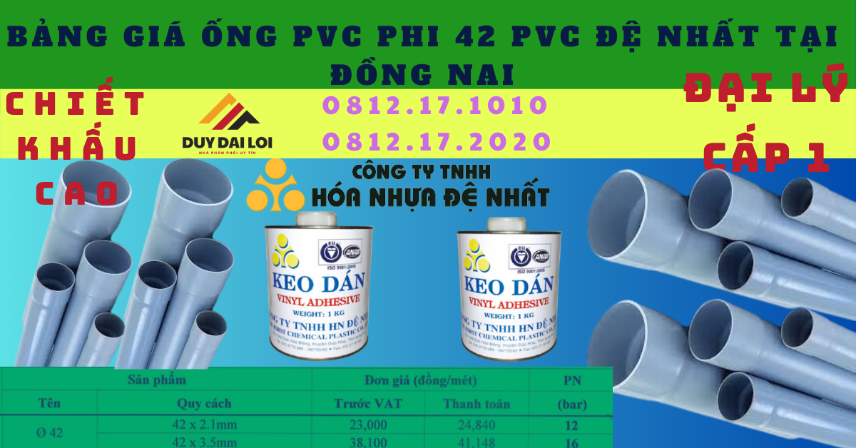 Bảng giá ống nhựa PVC 42 Đệ Nhất Bảng giá ống nhựa PVC 42 Đệ Nhất