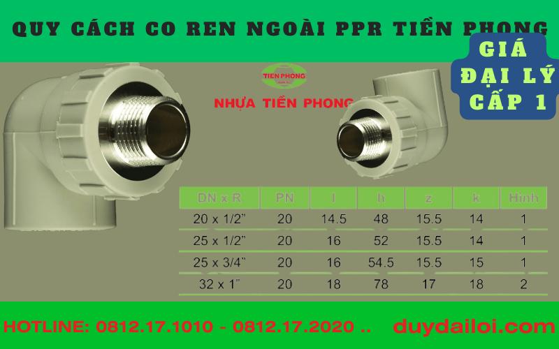 Các quy cách Co ren ngoài ppr tiền phong Các quy cách Co ren ngoài ppr tiền phong