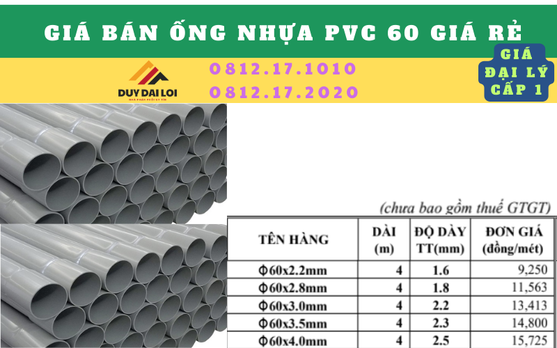 Ống nhựa PVC D60 giá rẻ Ống nhựa PVC D60 giá rẻ