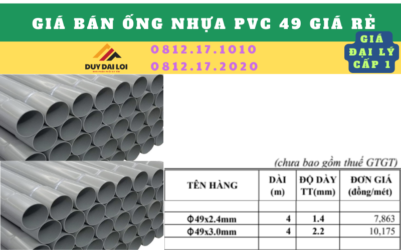 Ống nhựa PVC D49 giá rẻ Ống nhựa PVC D49 giá rẻ