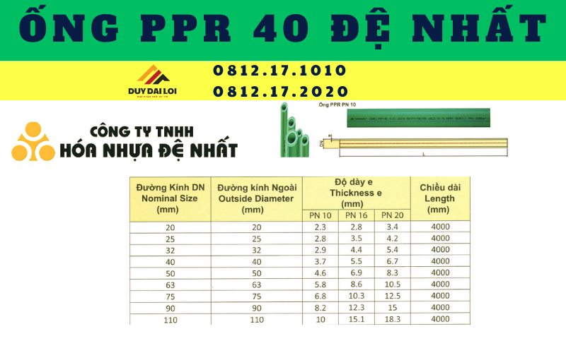 Ống PPR 40 Đệ Nhất Ống PPR 40 Đệ Nhất