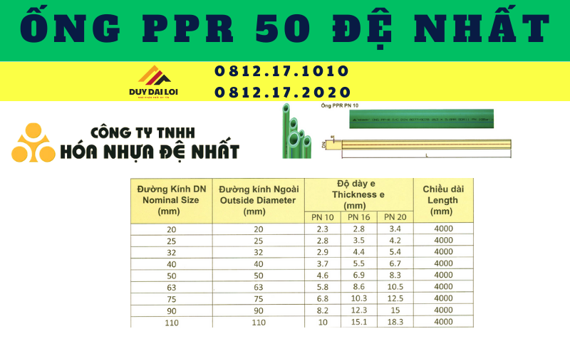 Ống PPR 50 Đệ Nhất Ống PPR 50 Đệ Nhất