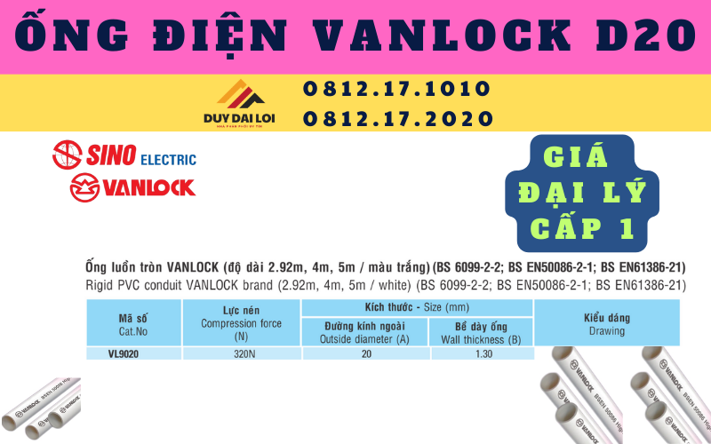Ống điện Vanlock D20 Ống điện Vanlock D20