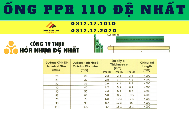 Ống PPR 110 Đệ Nhất Ống PPR 110 Đệ Nhất