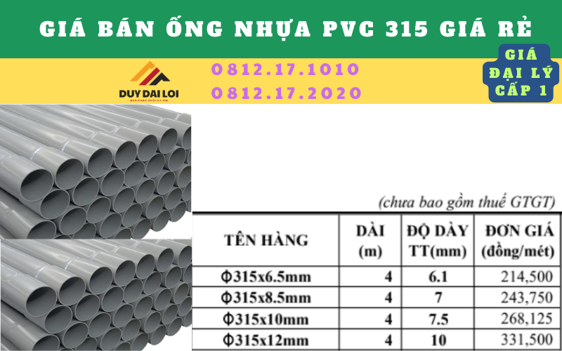 Giá bán ống pvc d315 giá rẻ Giá bán ống pvc d315 giá rẻ