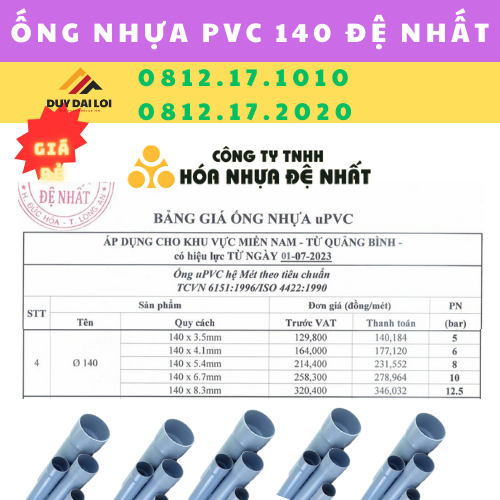 ống nhựa PVC 140 Đệ Nhất ống nhựa PVC 140 Đệ Nhất