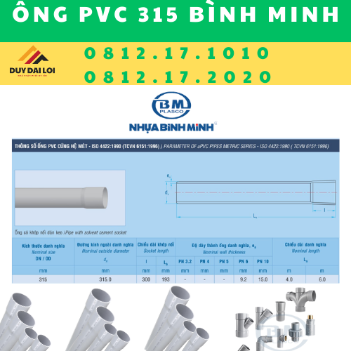ống nhựa PVC 315 Bình Minh ống nhựa PVC 315 Bình Minh