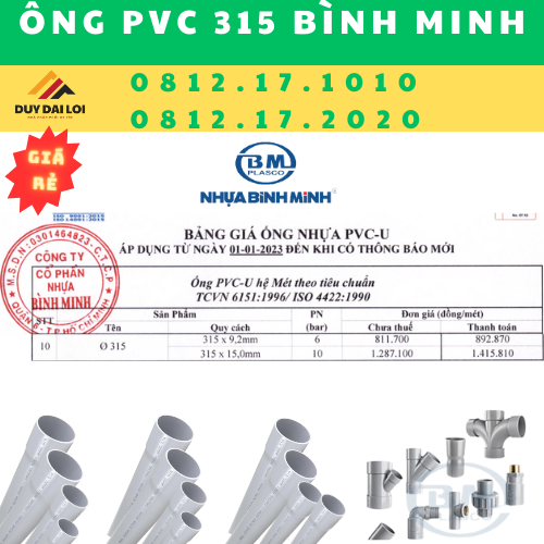 ống nhựa PVC 315 Bình Minh ống nhựa PVC 315 Bình Minh