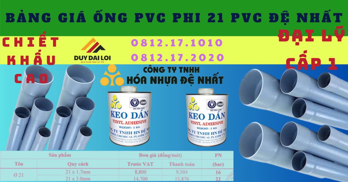 Bảng giá ống nhựa PVC 21 Đệ Nhất Bảng giá ống nhựa PVC 21 Đệ Nhất