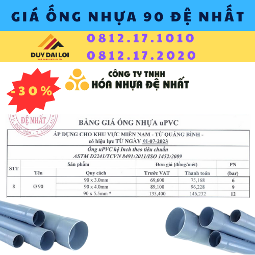 Ống nhựa PVC 90 đệ nhất Ống nhựa PVC 90 đệ nhất