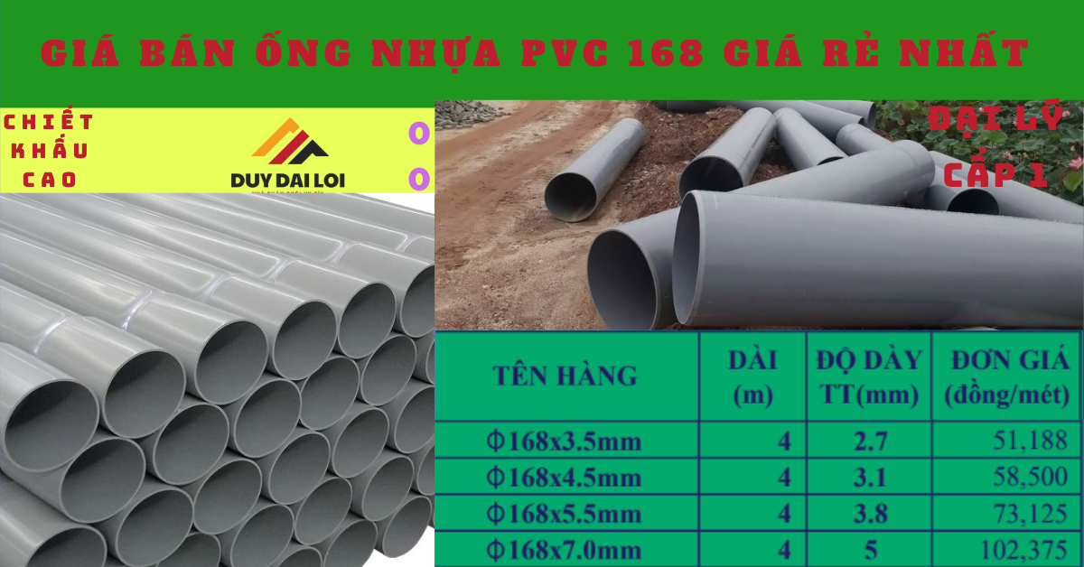 Ống nhựa PVC D168 giá rẻ nhất Ống nhựa PVC D168 giá rẻ nhất