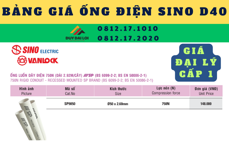Bảng giá ống điện Sino D50 Bảng giá ống điện Sino D50