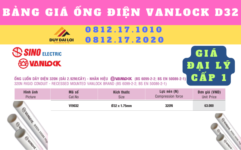 Bảng giá ống điện Vanlock D32 Bảng giá ống điện Vanlock D32