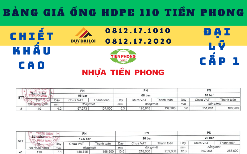 Bảng giá ống HDPE 110 Tiền Phong Bảng giá ống HDPE 110 Tiền Phong