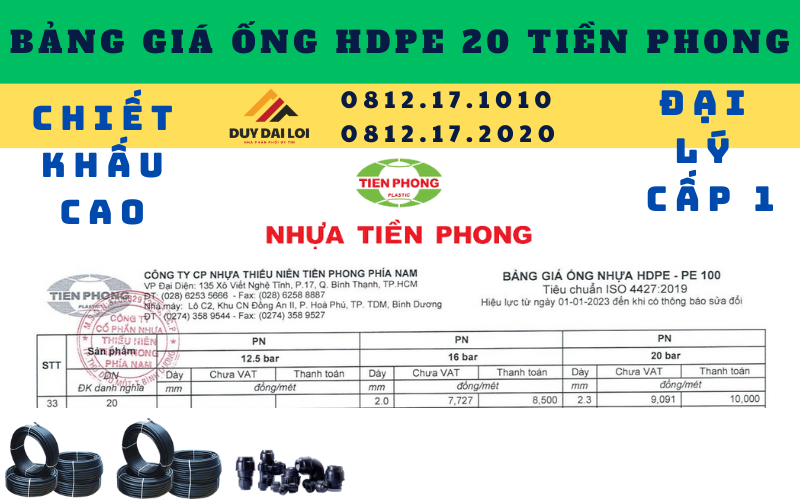 Bảng giá ống HDPE 20 Tiền Phong Bảng giá ống HDPE 20 Tiền Phong