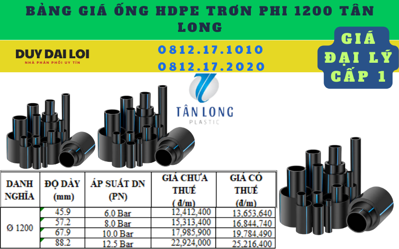 bảng giá ống hdpe trơn phi 1200 tân long bảng giá ống hdpe trơn phi 1200 tân long