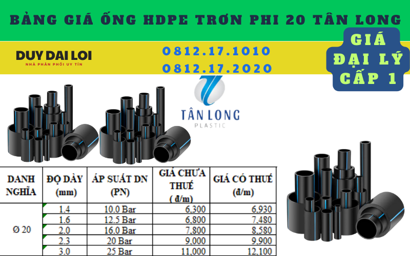 bảng giá ống hdpe trơn phi 20 tân long bảng giá ống hdpe trơn phi 20 tân long