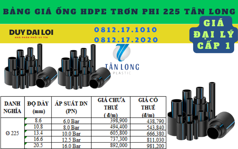 bảng giá ống hdpe trơn phi 225 tân long bảng giá ống hdpe trơn phi 225 tân long