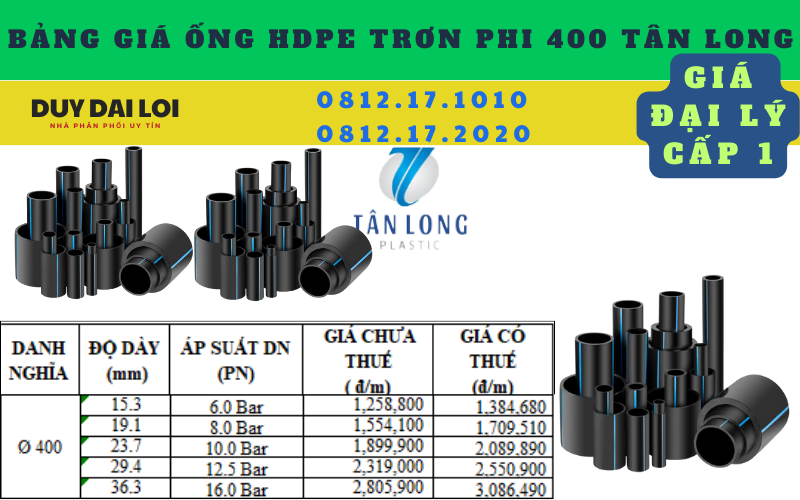 bảng giá ống hdpe trơn phi 400 tân long bảng giá ống hdpe trơn phi 400 tân long