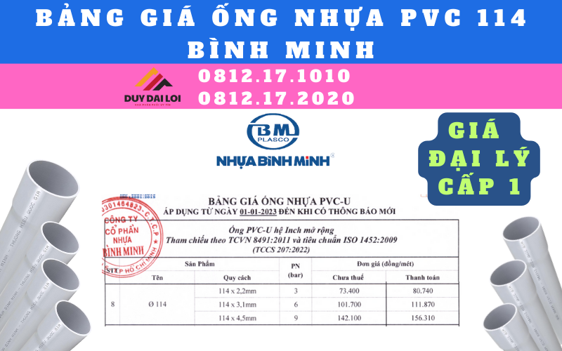 Bảng giá ống nhựa PVC 114 Bình Minh Bảng giá ống nhựa PVC 114 Bình Minh