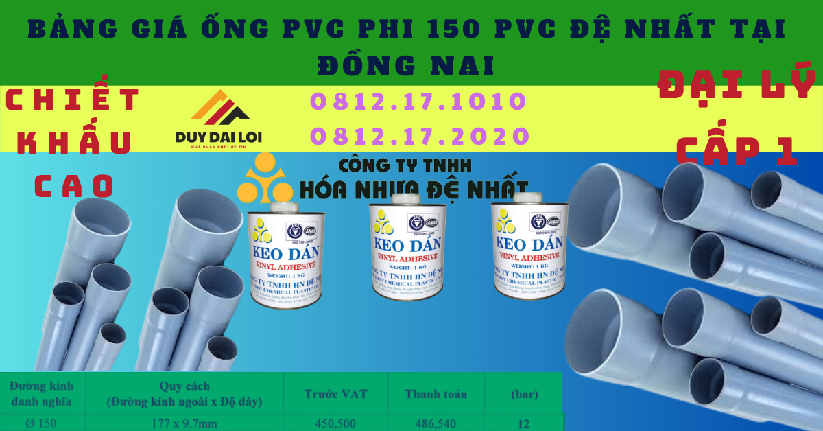 Bảng giá ống nhựa PVC 150 Đệ Nhất Tại Đồng Nai Bảng giá ống nhựa PVC 150 Đệ Nhất Tại Đồng Nai