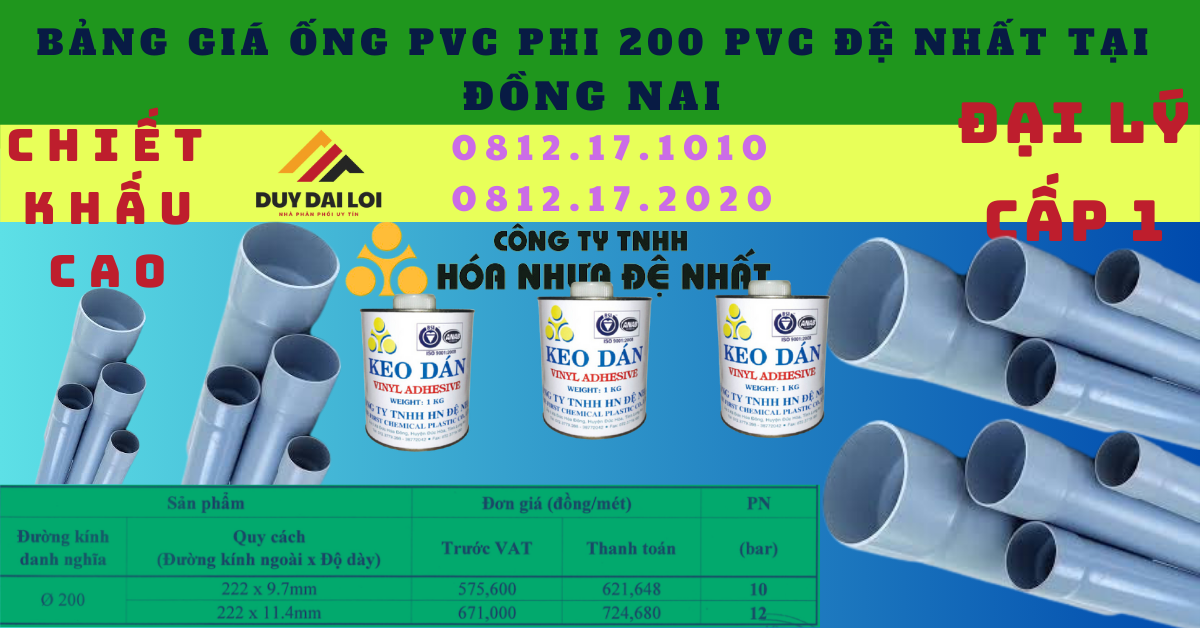 Bảng giá ống nhựa PVC 200 Đệ Nhất Tại Đồng Nai Bảng giá ống nhựa PVC 200 Đệ Nhất Tại Đồng Nai
