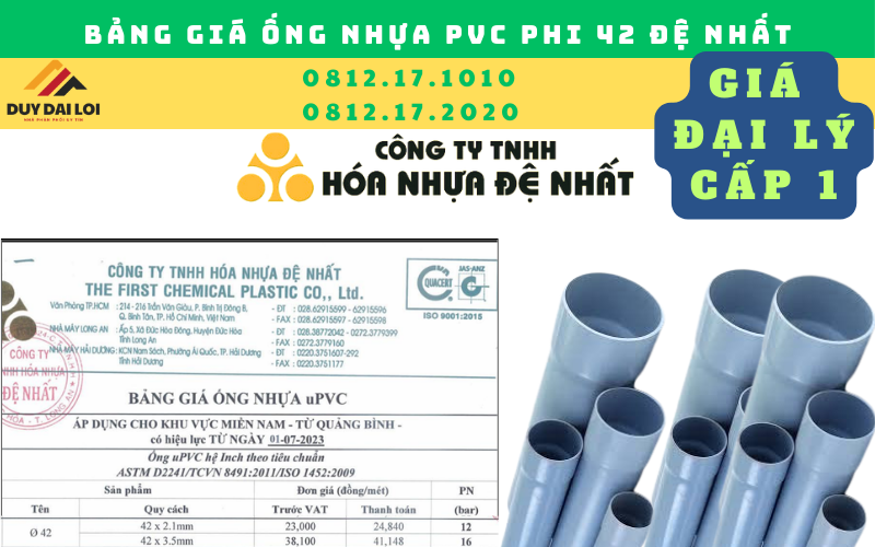 Gía bán ống pvc 42 đệ nhất Gía bán ống pvc 42 đệ nhất