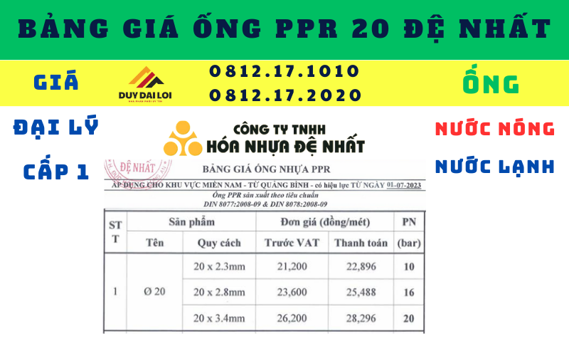 Bảng giá ống PPR 20 Đệ nhất Bảng giá ống PPR 20 Đệ nhất