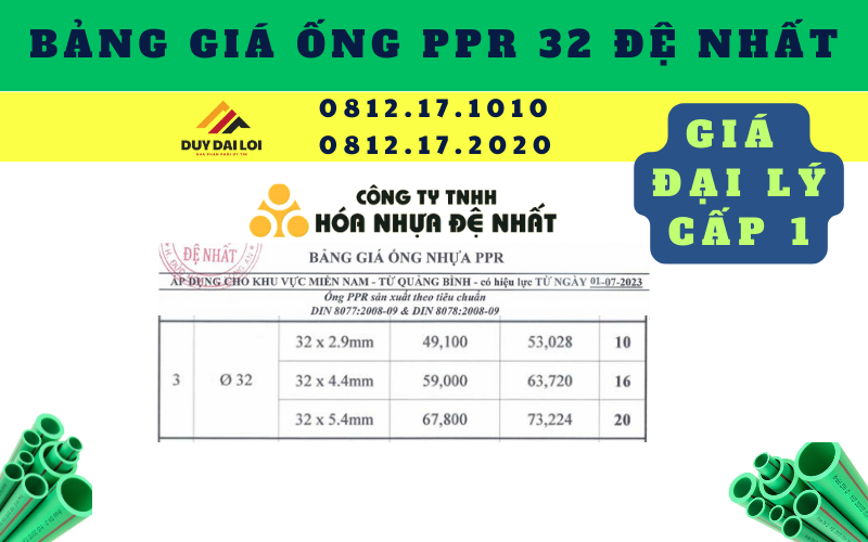 Bảng giá ống PPR 32 Đệ nhất Bảng giá ống PPR 32 Đệ nhất