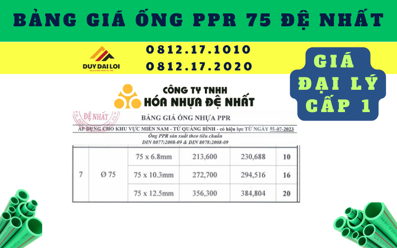Bảng giá ống PPR 75 Đệ nhất Bảng giá ống PPR 75 Đệ nhất
