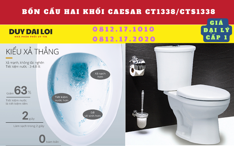 Bồn cầu hai khối CT1338/CTS1338 Bồn cầu hai khối CT1338/CTS1338