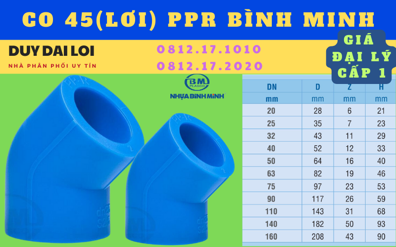 Thông số co 45 (lơi) ppr bình minh Thông số co 45 (lơi) ppr bình minh