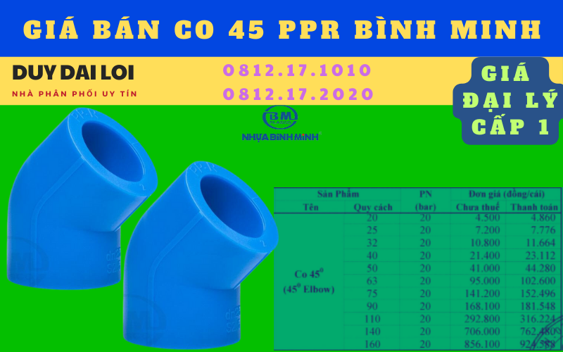 Gía bán co 45 (lơi) ppr bình minh Gía bán co 45 (lơi) ppr bình minh