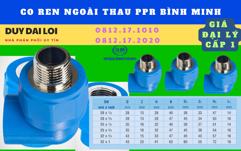 Thông số co renngoài thau ppr bình minh Thông số co renngoài thau ppr bình minh