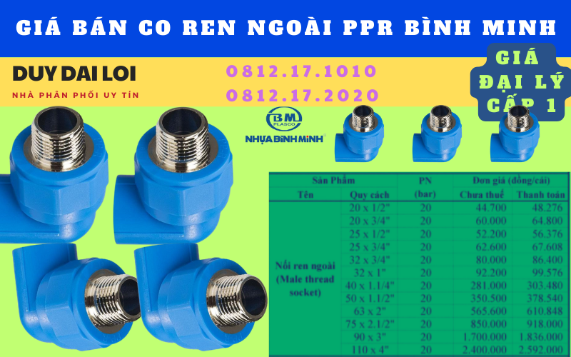 Gía bán co renngoài thau ppr bình minh Gía bán co renngoài thau ppr bình minh