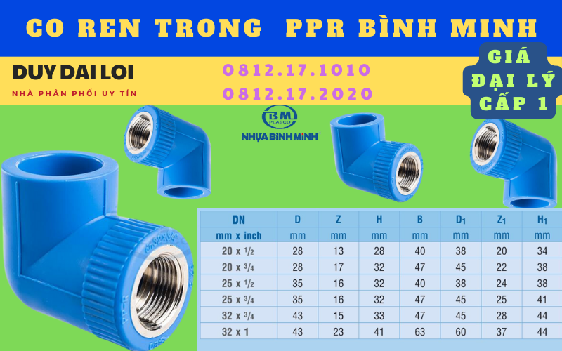 Thông số co ren trong thau ppr bình minh Thông số co ren trong thau ppr bình minh