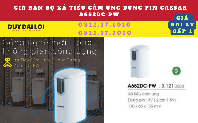 Gía bán bộ xả tiểu cảm ứng dùng pin caesar A652DC-PW Gía bán bộ xả tiểu cảm ứng dùng pin caesar A652DC-PW